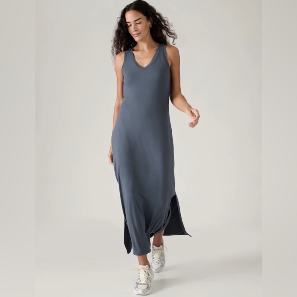Athleta Santorini Maxi Dress Granite Blue Sz Medium Activewear
